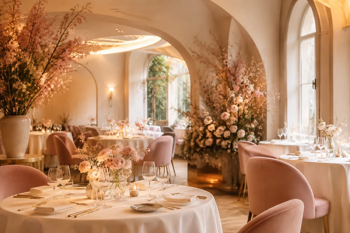 Comedor romántico con flores y velas