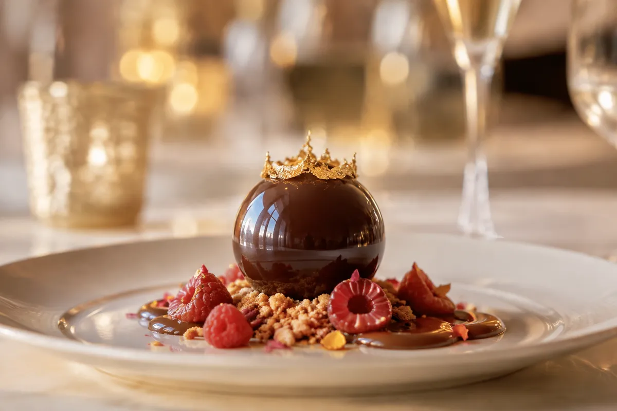 Esfera de chocolate con frutos rojos