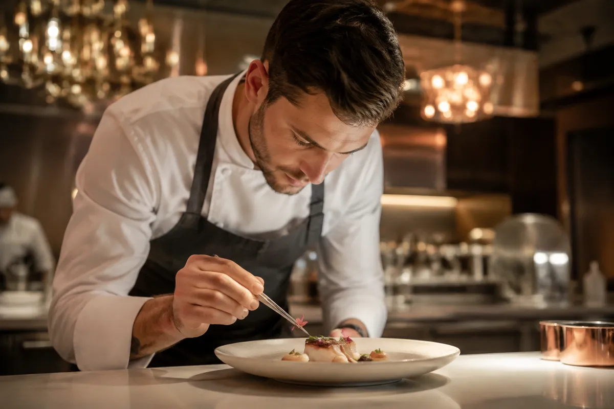Chef terminando un plato de autor